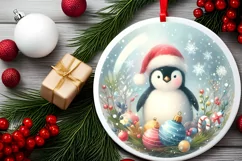Penguin Round Ornament Sublimation PNG Product Image 1