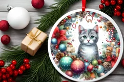 Colorful Winter Cat Ornament Sublimation PNG Product Image 2