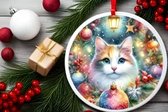 Colorful Winter Cat Ornament Sublimation PNG Product Image 2