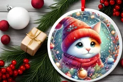Colorful Winter Cat Ornament Sublimation PNG Product Image 2