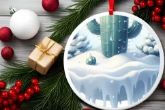 3D Winter Scene Cactus Ornament Sublimation PNG Product Image 2