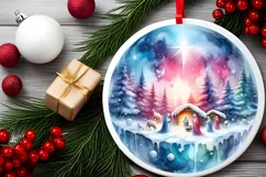 Nativity Scene Round Ornament Sublimation PNG Product Image 2