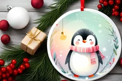 Pastel Penguin Christmas Ornament Sublimation PNG Product Image 1
