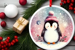Colorful Penguin Christmas Ornament Sublimation PNG Product Image 2