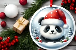 Winter Panda Portrait Round Ornament Sublimation PNG Product Image 2