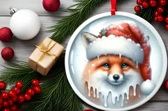 Winter Fox Christmas Ornament Sublimation PNG Product Image 2