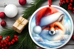 Festive Fox Christmas Ornament Sublimation PNG Product Image 1