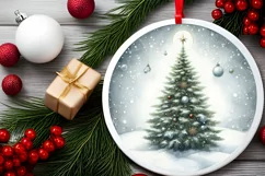 Christmas Tree Round Ornament Sublimation PNG Product Image 2