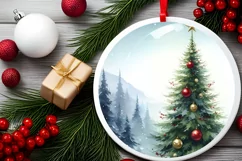 Christmas Tree Round Ornament Sublimation PNG Product Image 2