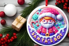 Santa's BOY Round Ornament Sublimation PNG Product Image 2