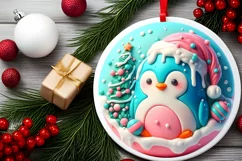 3D Christmas Penguin Ornament PNG Product Image 2