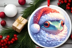 Cheerful Frog Christmas Ornament Sublimation PNG Product Image 1