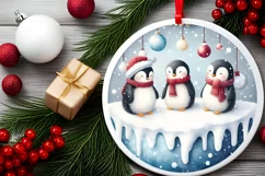 Penguins Winter Christmas Ornament Sublimation PNG Product Image 2