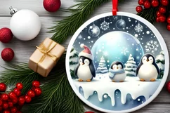 Festive Penguins Christmas Ornament Sublimation PNG Product Image 2