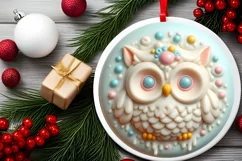 Owl Round Ornament Sublimation PNG Product Image 2