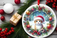 Cat Christmas Ornament Sublimation PNG Product Image 2