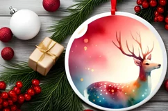 Reindeer Christmas Ornament Sublimation PNG Product Image 2