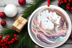Winter Deer Christmas Ornament Sublimation PNG Product Image 1