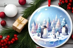 Penguins Round Ornament Sublimation PNG Product Image 2