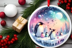 Penguins Round Ornament Sublimation PNG Product Image 2