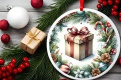 Gift Round Christmas Ornament Sublimation PNG Product Image 2