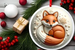 Round Christmas Fox Ornament Sublimation PNG Product Image 2