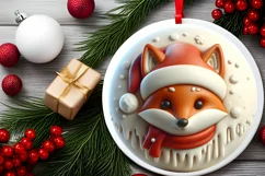 Round Christmas Fox Ornament Sublimation PNG Product Image 2