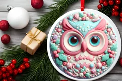 Owl Christmas Ornament Sublimation PNG Product Image 2