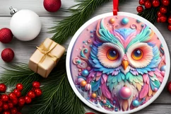 3D Owl Round Sticker Sublimation PNG Product Image 2