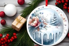 Winter Scene with Flowers Round Christmas Ornament Product Image 2