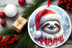 Winter Sloth Portrait Round Ornament Sublimation PNG Product Image 2