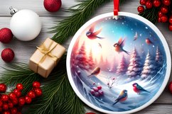 Winter Scene with Birds Round Christmas Ornament Sublimation Product Image 2