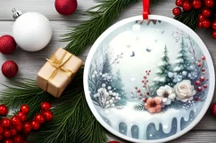 Winter Scene with Flowers Watercolor Image PNG Product Image 2