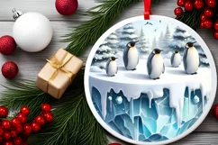 Winter Scene with Penguins Digital Painting PNG Product Image 2