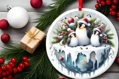 Winter Scene with Penguins Digital Painting PNG Product Image 2