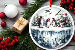 Winter Scene with Penguins Digital Painting PNG Product Image 1