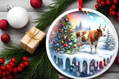 Santa and Deer Round Winter Scene Ornament Product Image 2