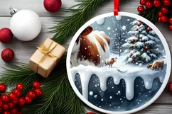 Santa and Deer Round Winter Scene Ornament Product Image 2