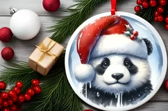 santa hat panda portrait Christmas Winter Scene PNG Product Image 1