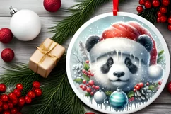 Panda Portrait Winter Round Ornament Sublimation PNG Product Image 1