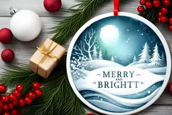 Santa and Merry and Bright Round Winter Scene Ornament Product Image 2