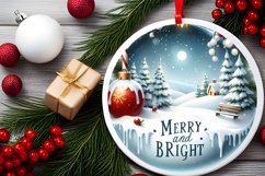 Santa and Merry and Bright Round Winter Scene Ornament Product Image 2