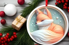 Winter Fox Round Ornament Sublimation PNG Product Image 2