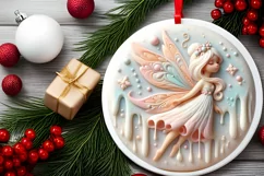 Pastel Christmas Fairy Round Ornament Sublimation PNG Product Image 2