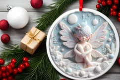 Pastel Christmas Fairy Round Ornament Sublimation PNG Product Image 2