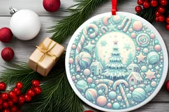 Detailed Christmas Candy Round Ornament Sublimation PNG Product Image 2