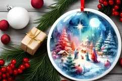 Nativity Scene Round Ornament Sublimation PNG Product Image 2