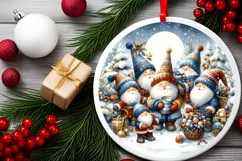 Winter Gnomes Watercolor Round Ornament Sublimation PNG Product Image 2