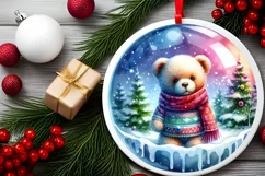 Winter Teddy Bear Round Ornament Sublimation PNG Product Image 2