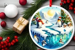 3D Winter Scene with Penguins Sublimation PNG Product Image 2